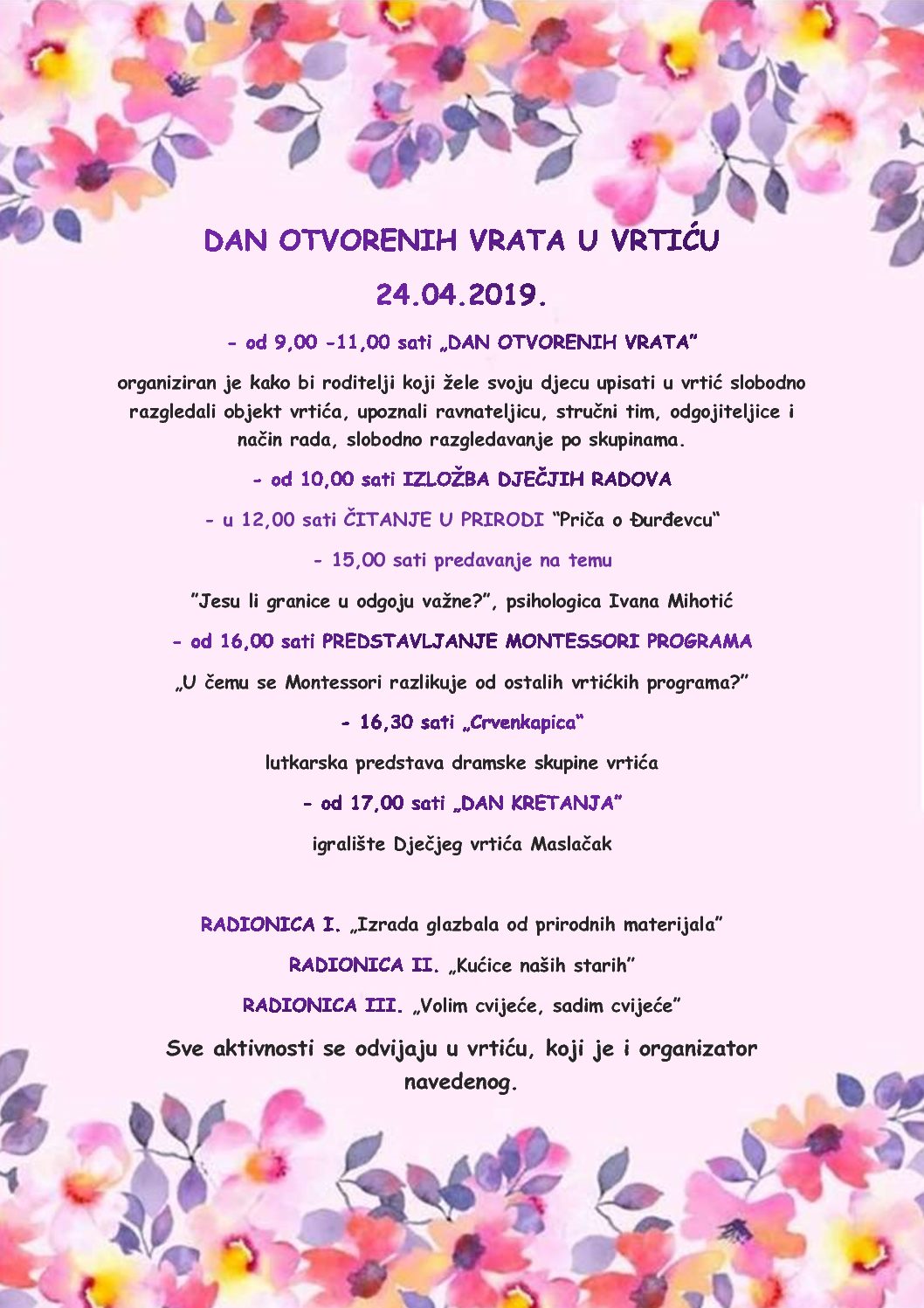 DAN OTVORENIH VRATA DJEČJEG VRTIĆA MASLAČAK